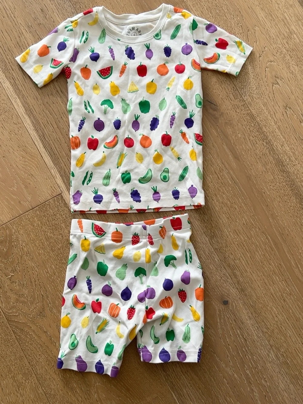 Primary White Fruit & Veggie Print Short-Sleeve Pajama Set